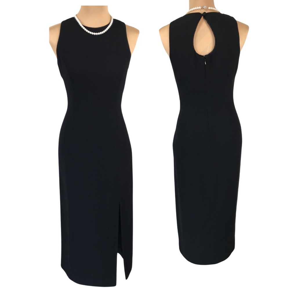Liz Claiborne Black Sleeveless Petite Sheath LBD Maxi Dress size 6 Petite